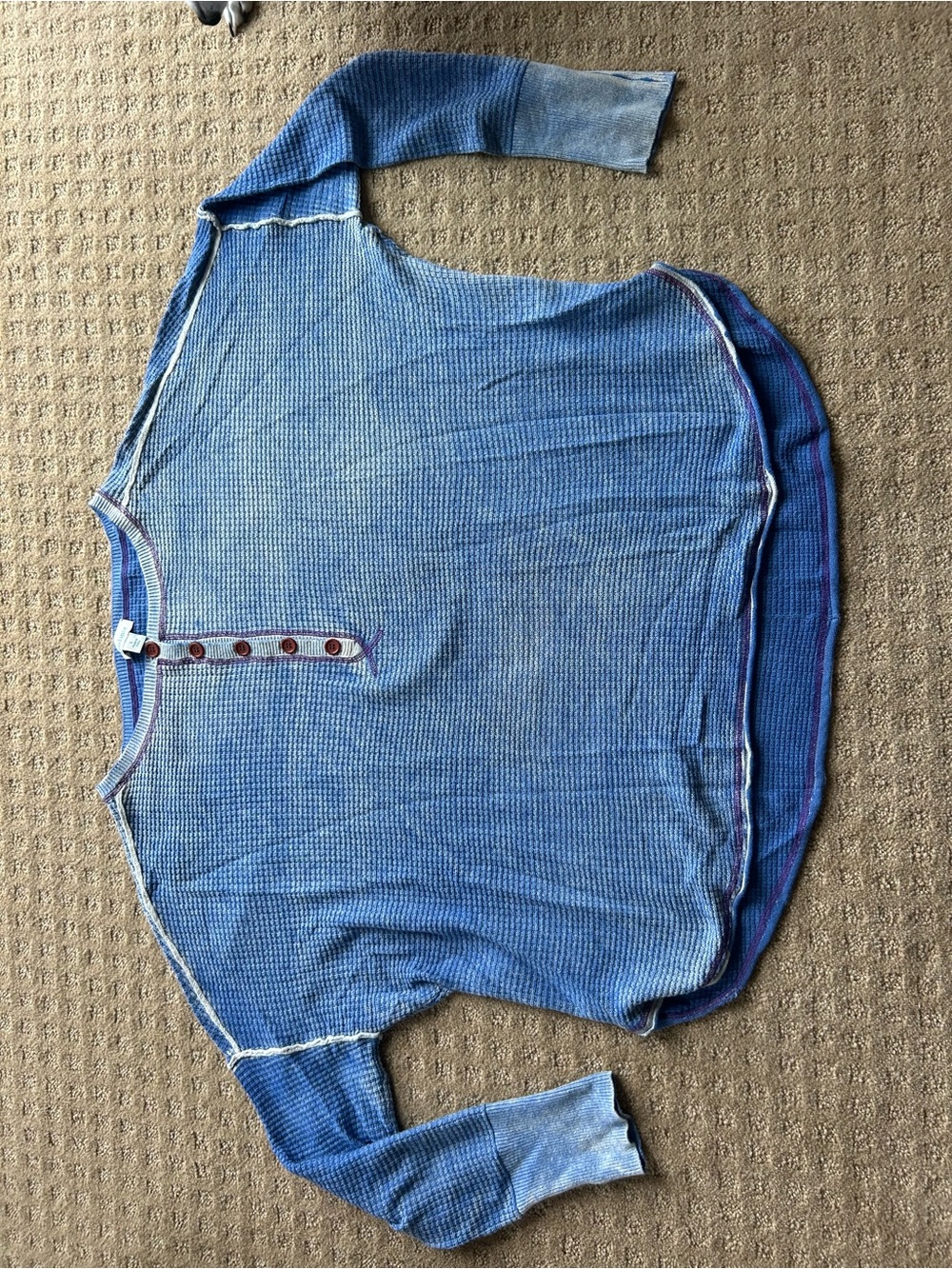 Sundance Blue Long-Sleeve Waffle Knit Henley Top